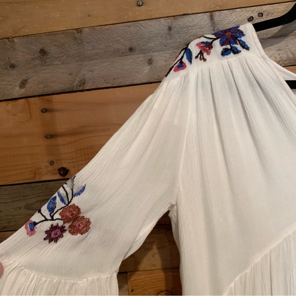 Free People Te Amo Embroidered Bell Sleeve Boho Babydoll Mini Dress White Sz XS - Picture 5 of 14